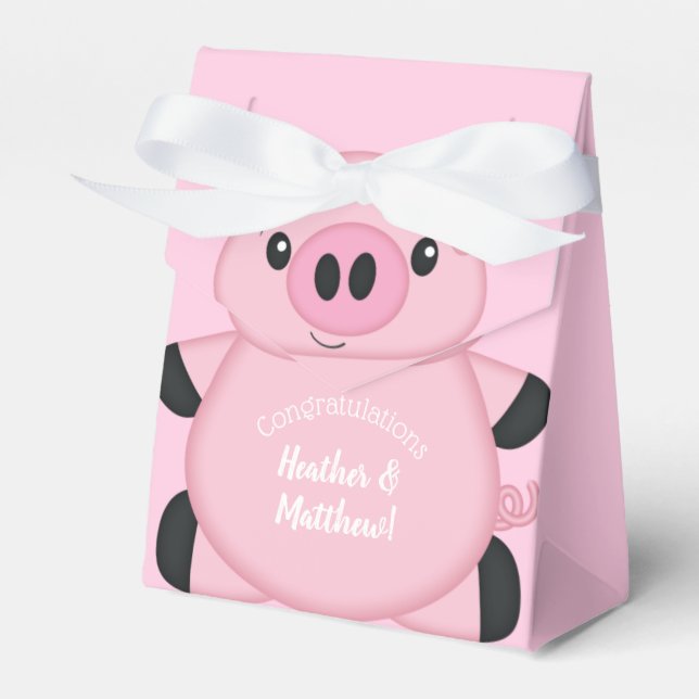 Caja Para Regalos Baby Shower de cerdo rosado (Front Side)