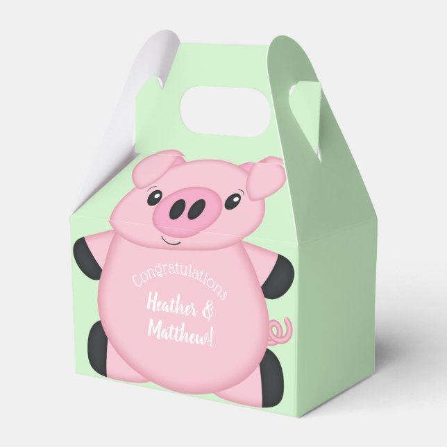 Caja Para Regalos Baby Shower de cerdo verde (Front Side)