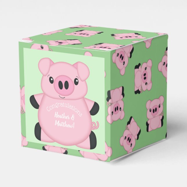 Caja Para Regalos Baby Shower de cerdo verde (Costado Anverso)