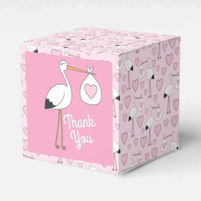 Caja Para Regalos Baby Shower de cigüeña rosa (Costado Anverso)