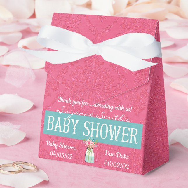 Caja Para Regalos Baby Shower de damasco rosado (Boda)