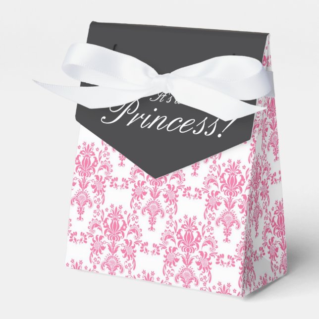 Caja Para Regalos Baby Shower de Damask rosa y Negro (Front Side)