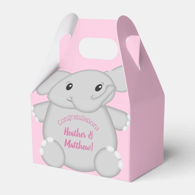 Caja Para Regalos Baby Shower de Elefante Rosa (Front Side)