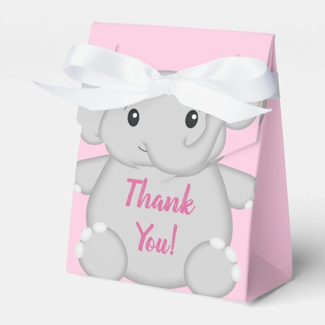 Caja Para Regalos Baby Shower de Elefante Rosa (Front Side)