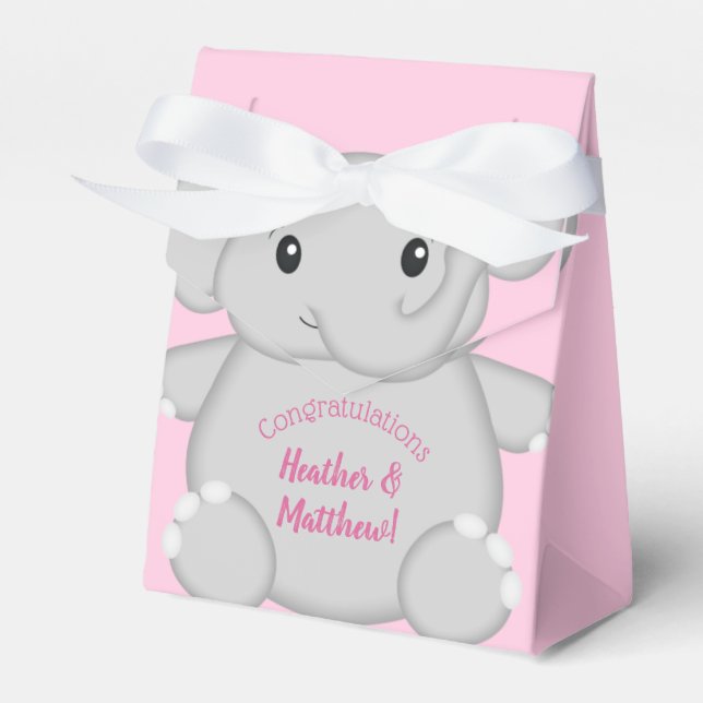 Caja Para Regalos Baby Shower de Elefante Rosa (Front Side)