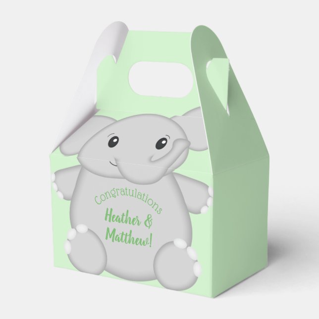 Caja Para Regalos Baby Shower de Elefante Verde (Front Side)
