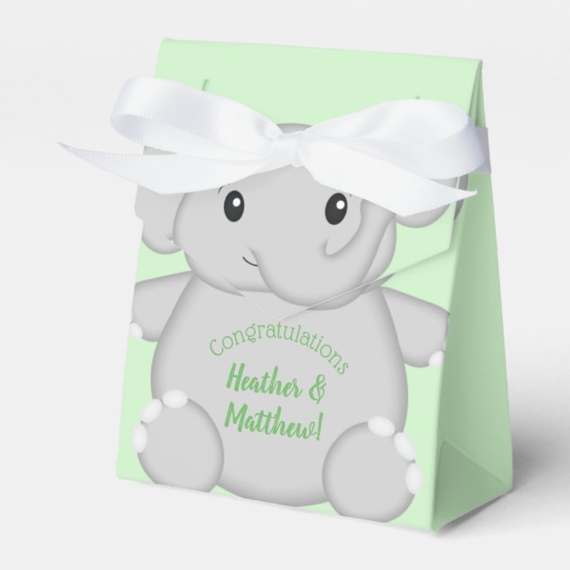 Caja Para Regalos Baby Shower de Elefante Verde (Front Side)