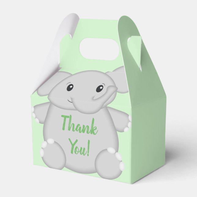 Caja Para Regalos Baby Shower de Elefante Verde (Front Side)