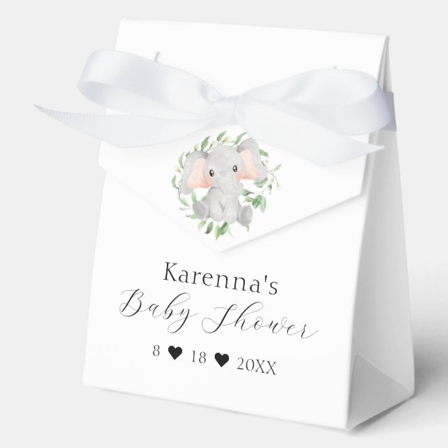 Caja Para Regalos Baby Shower de Elephant Greenery Moderno (Anverso)