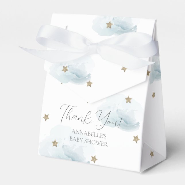 Caja Para Regalos Baby Shower de estrellas de oro y nubes azules (Front Side)
