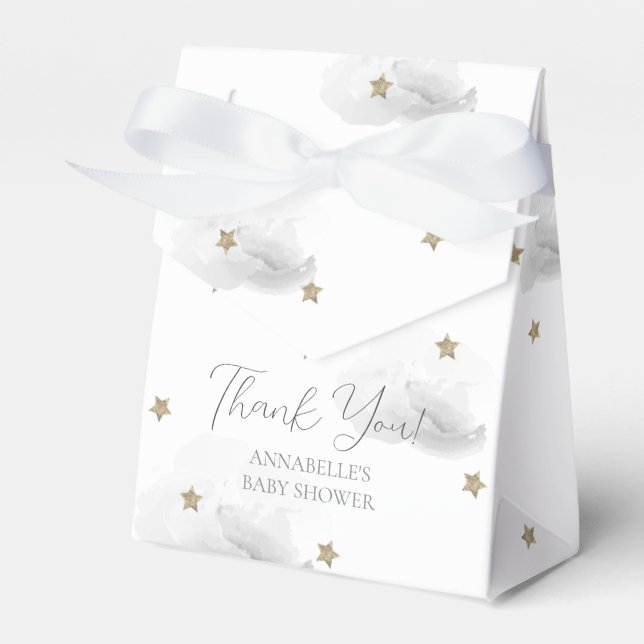 Caja Para Regalos Baby Shower de estrellas de oro y nubes grises (Front Side)