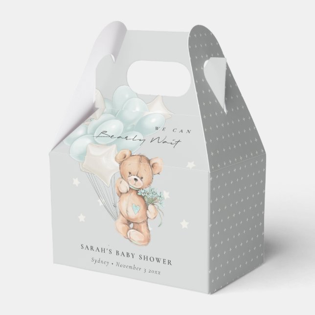 Caja Para Regalos Baby Shower de globo Bear Bear Wait Bear gris azul (Front Side)