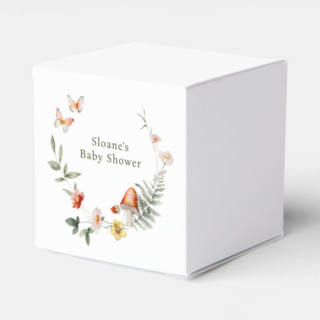 Caja Para Regalos Baby Shower de hongos boscosos encantados (Reverso Costado)