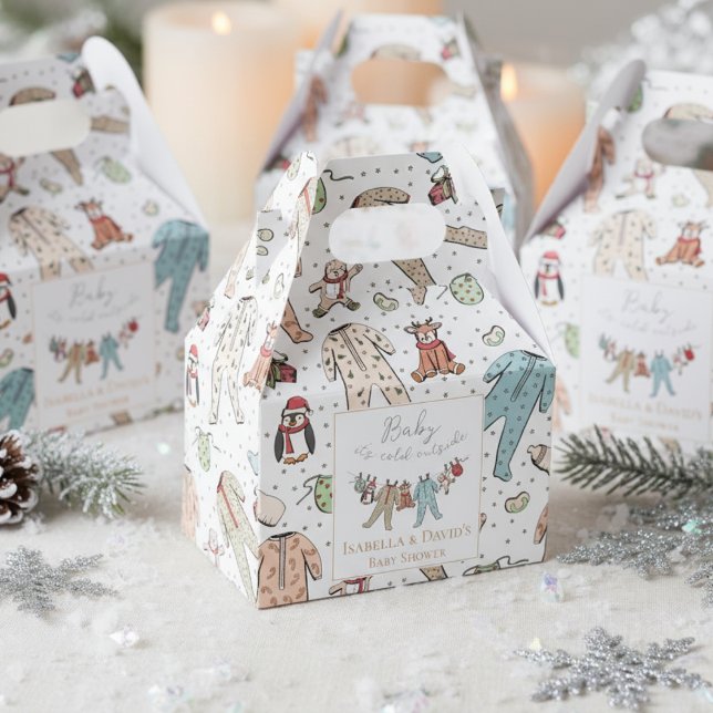 Caja Para Regalos Baby Shower de Invierno Baby Its Cold Outside (Cute White Gender Neutral Baby It's cold Outside Winter Wonderland Christmas Baby Shower Favor Boxes)