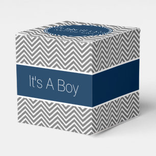 Caja Para Regalos Baby Shower de los Chevrons de Gris Azul y Carbón
