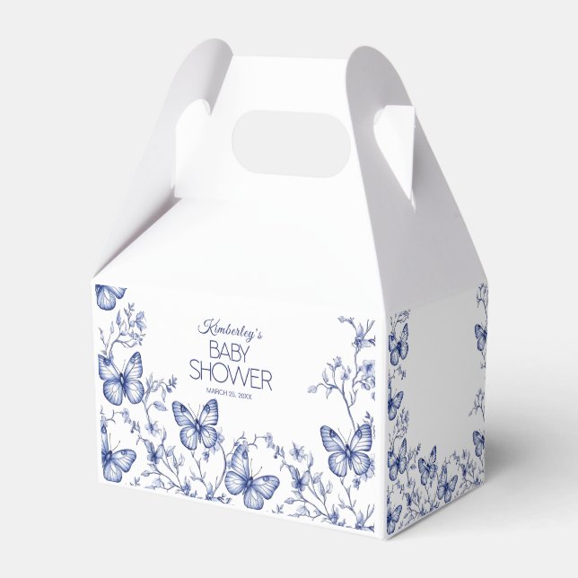 Caja Para Regalos Baby Shower de mariposa de Chinoiserie azul (Front Side)