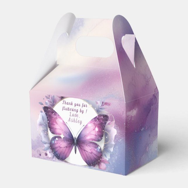 Caja Para Regalos Baby Shower de mariposa morada Gracias (Front Side)