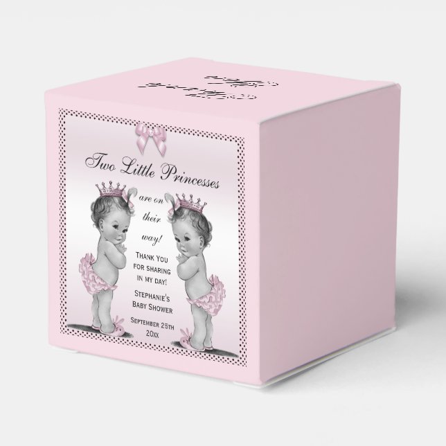Caja Para Regalos Baby Shower de mellizas princesas antiguas persona (Reverso Costado)