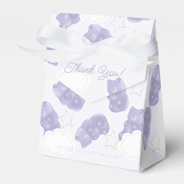 Caja Para Regalos Baby Shower de oso morado (Front Side)