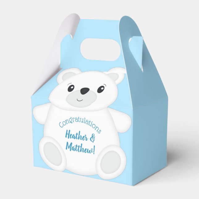 Caja Para Regalos Baby Shower de oso polar azul (Front Side)