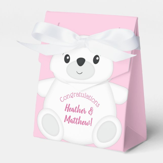 Caja Para Regalos Baby Shower de oso polar rosa (Front Side)