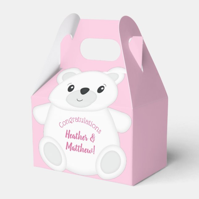 Caja Para Regalos Baby Shower de oso polar rosa (Front Side)