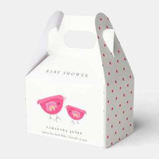 Caja Para Regalos Baby Shower de pájaros rosados con arco iris de ma