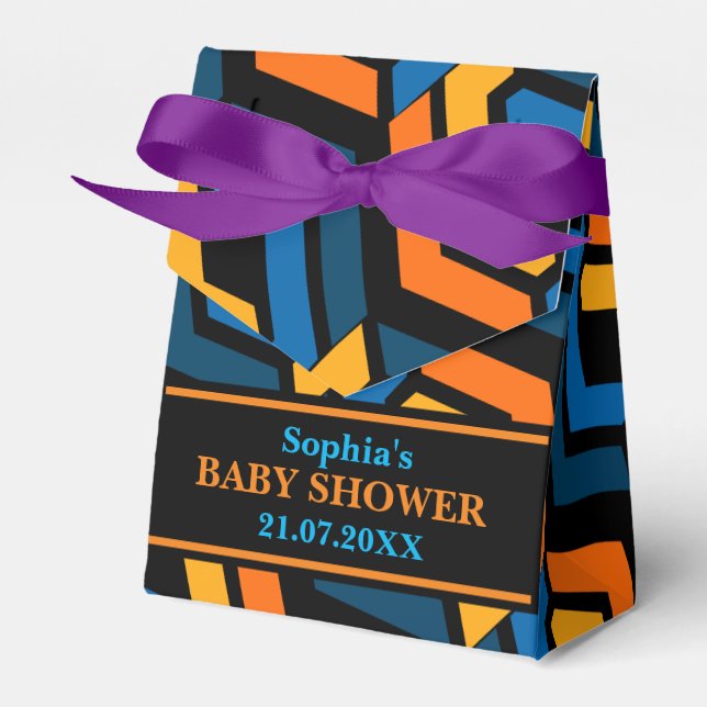 Caja Para Regalos Baby Shower de patrón geométrico monograma (Front Side)