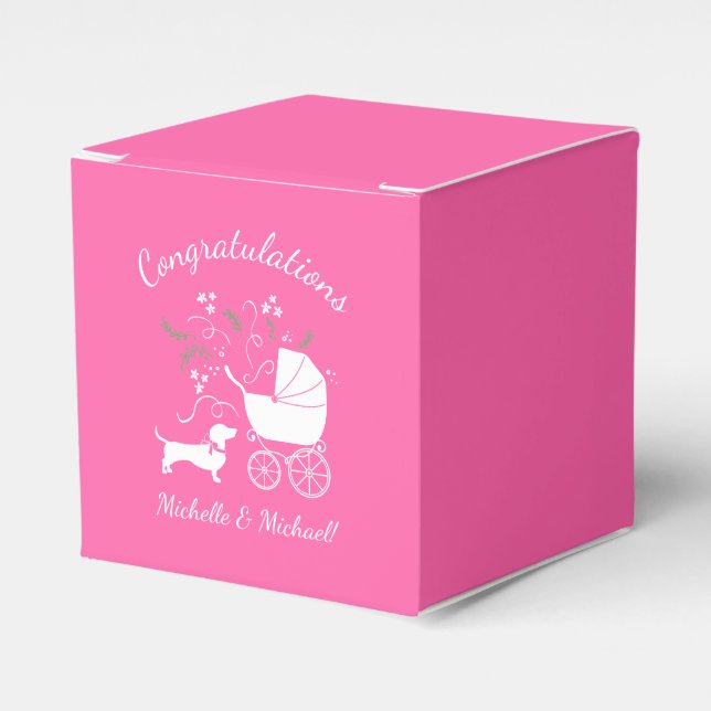 Caja Para Regalos Baby Shower de perro rosado Dachshund Wiener (Costado Anverso)
