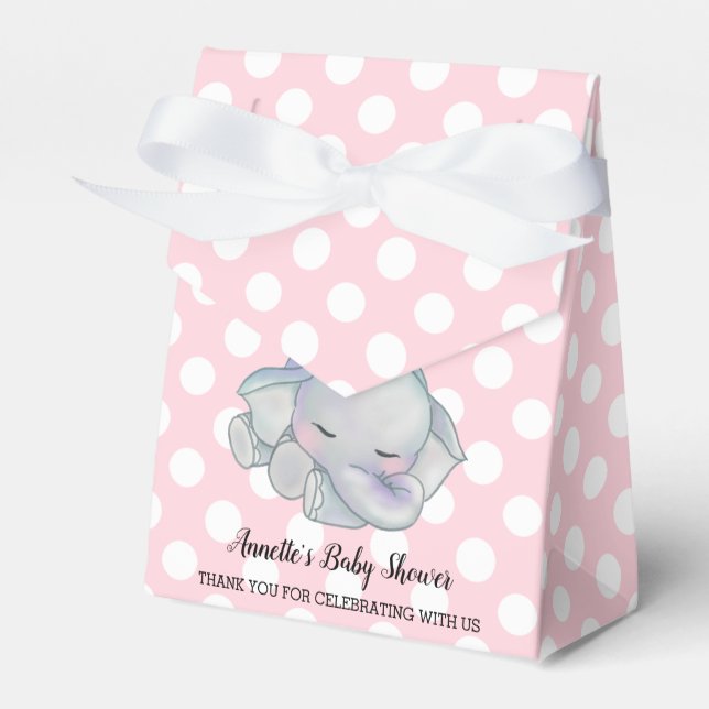 Caja Para Regalos Baby Shower de puntos de polka rosada de bebé lind (Front Side)