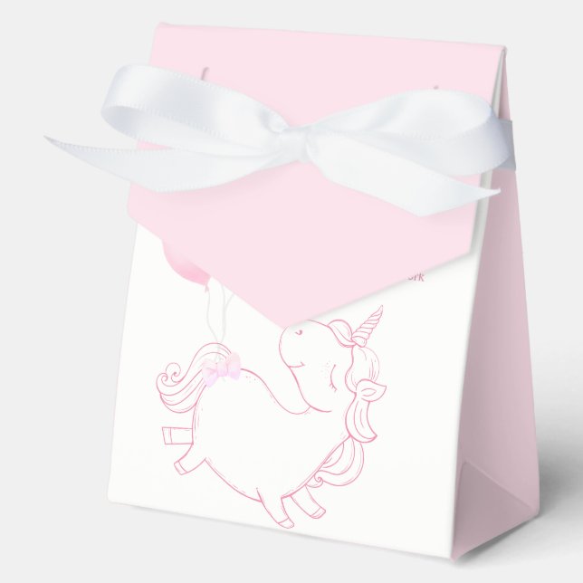 Caja Para Regalos Baby Shower de unicornio con globo rosa (Anverso)