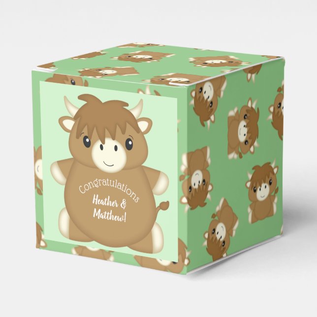 Caja Para Regalos Baby Shower de vaca Highland de Escocia (Costado Anverso)