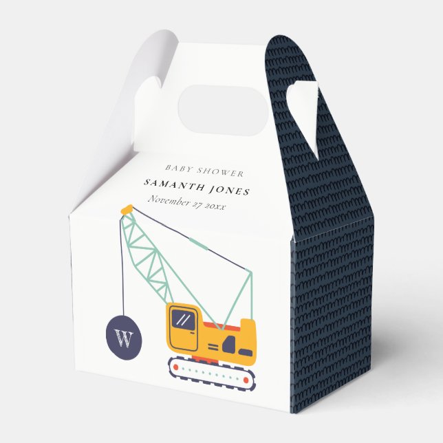 Caja Para Regalos Baby Shower de vehículo de grúa de construcción de (Front Side)