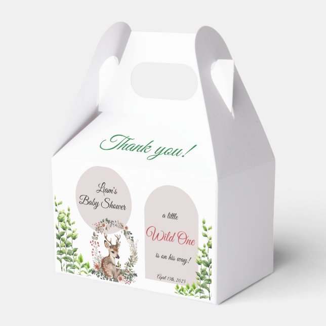 Caja Para Regalos Baby Shower del tema editable Cute Woodland (Front Side)