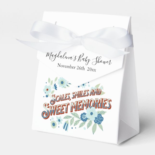 Caja Para Regalos Baby Shower Dragon de flores verdes azul turquesa (Front Side)