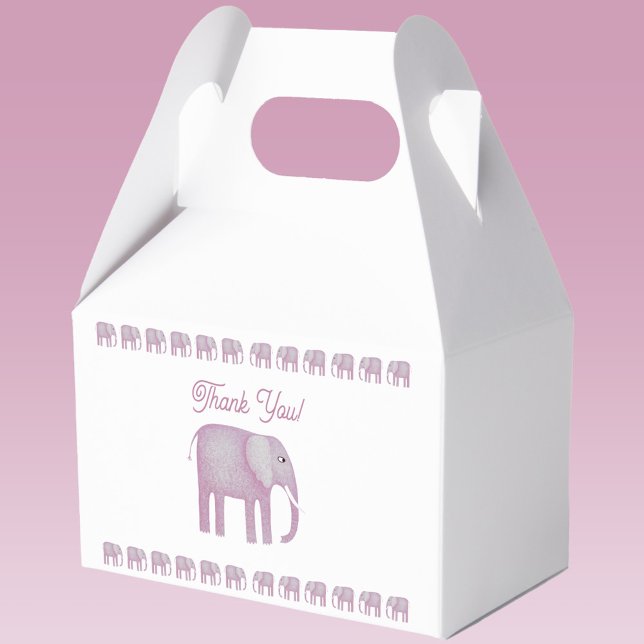 Caja Para Regalos Baby Shower Elephant Rosa Gracias (Pink elephant thank you favor box)