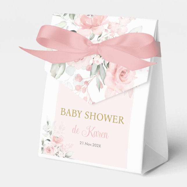 Caja Para Regalos Baby Shower en castellano rosa floral (Front Side)