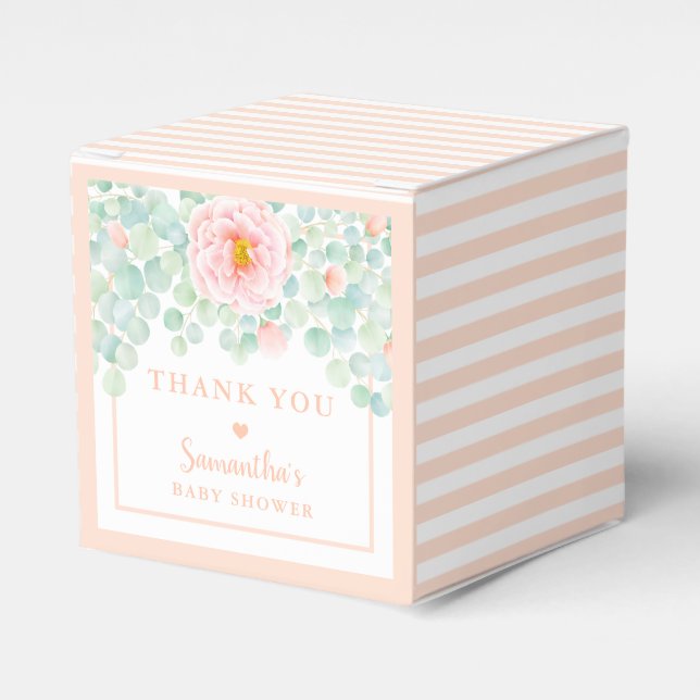 Caja Para Regalos Baby Shower Eucalyptus Foliage Floral Peach Sage (Costado Anverso)