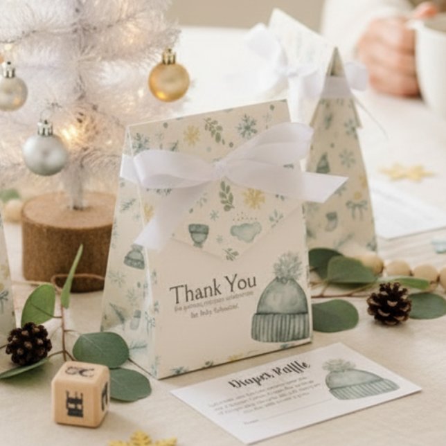 Caja Para Regalos Baby Shower Favor Box - Winter Blue Hat Thank You (Baby shower guest thank you favor box)