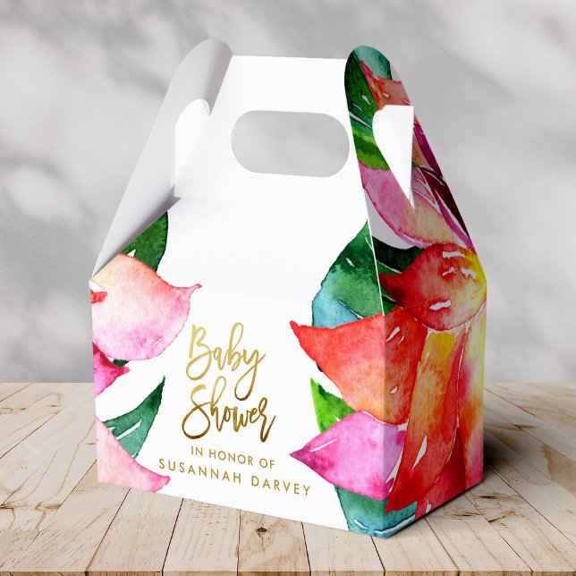 Caja Para Regalos Baby Shower | Flor acuarela tropical Gracias (Subido por el creador)