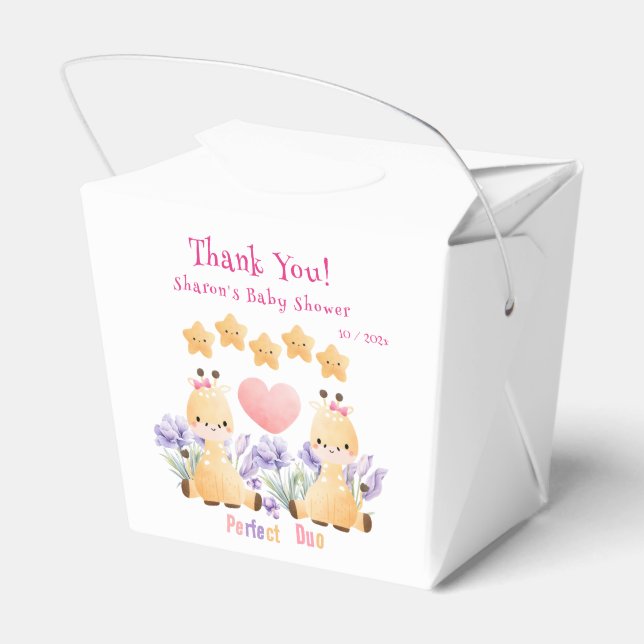 Caja Para Regalos Baby Shower gemelo | Cute Giraffe Baby Shower (Reverso)