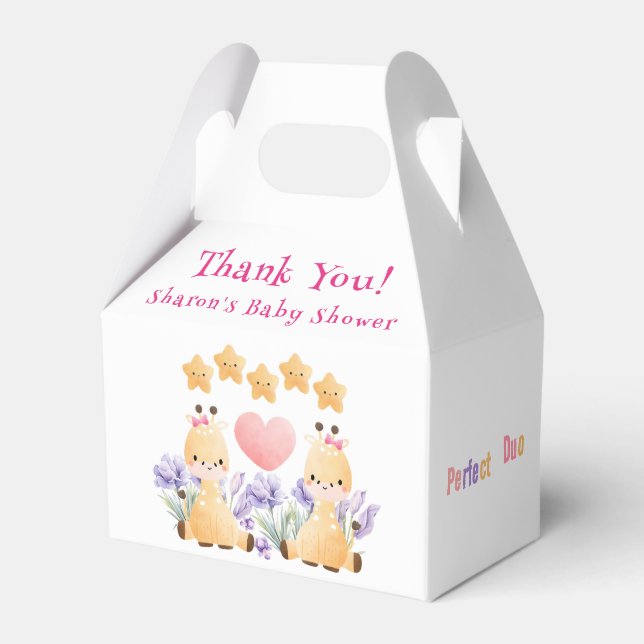 Caja Para Regalos Baby Shower gemelo | Cute Giraffe Baby Shower (Reverso)