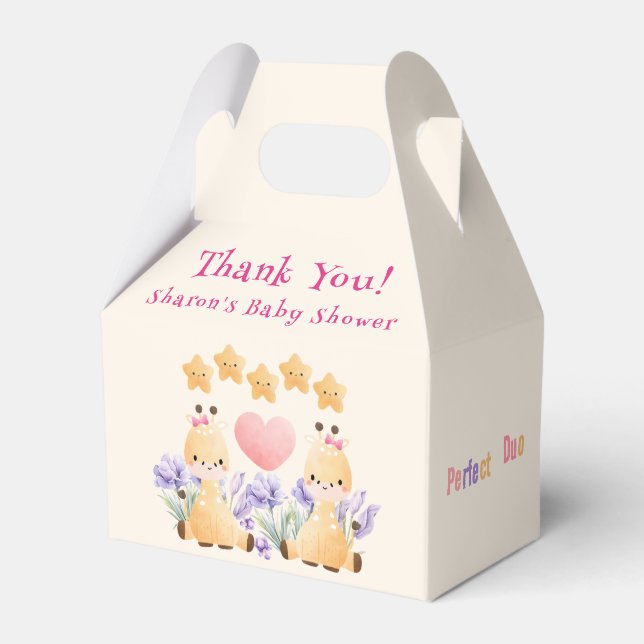 Caja Para Regalos Baby Shower gemelo | Cute Giraffe Baby Shower (Reverso)