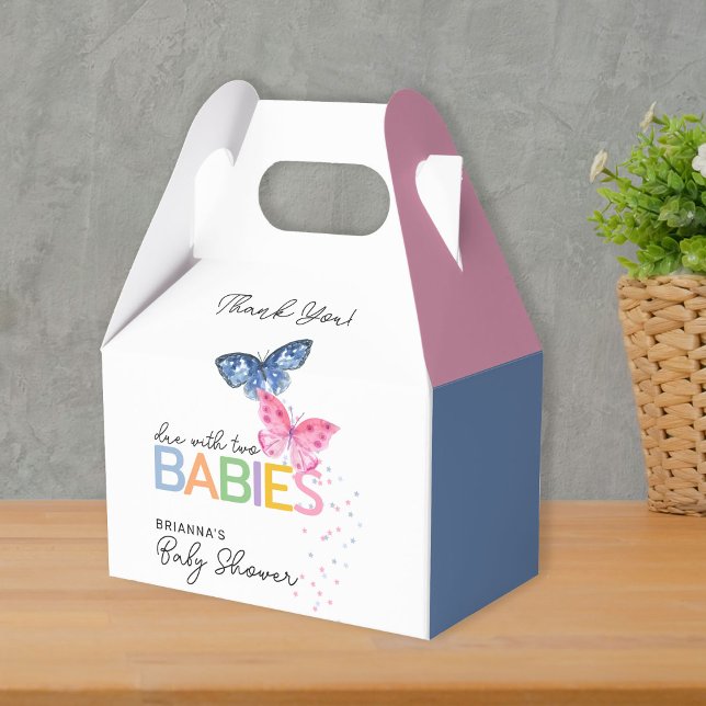 Caja Para Regalos Baby Shower: Gemelos de mariposas azules y rosas (Subido por el creador)