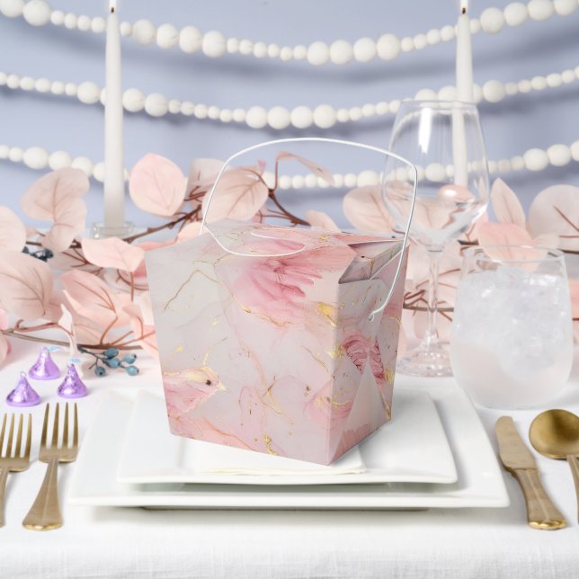 Caja Para Regalos Baby Shower Gold Rubor Pink Birds (Boda)