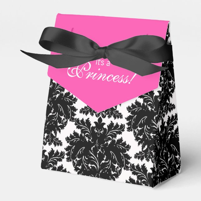 Caja Para Regalos Baby Shower Hot Pink and Black Damask (Front Side)