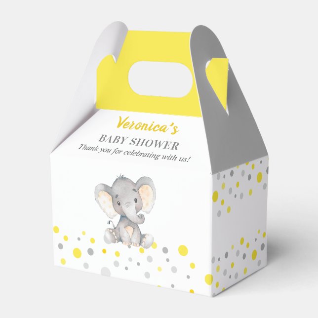 Caja Para Regalos Baby Shower neutro con punto de polka amarillo y g (Front Side)