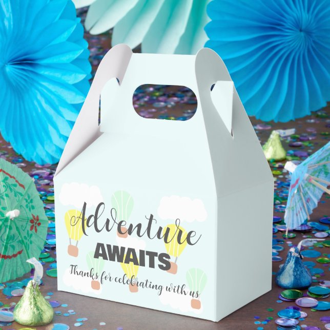 Caja Para Regalos Baby Shower neutro en globo de aire caliente (Fiesta)