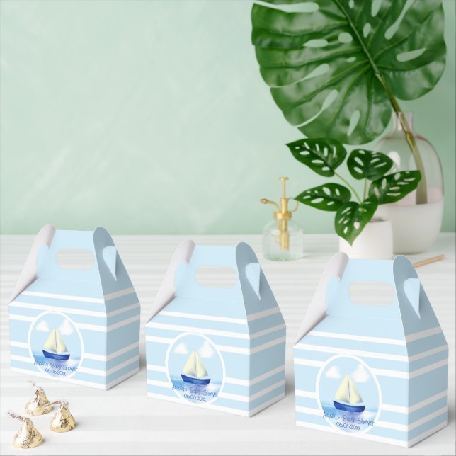 Caja Para Regalos Baby Shower personalizado de barco de vela azul (Múltiple)