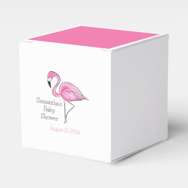 Caja Para Regalos Baby Shower personalizado de flamengo rosa (Costado Anverso)